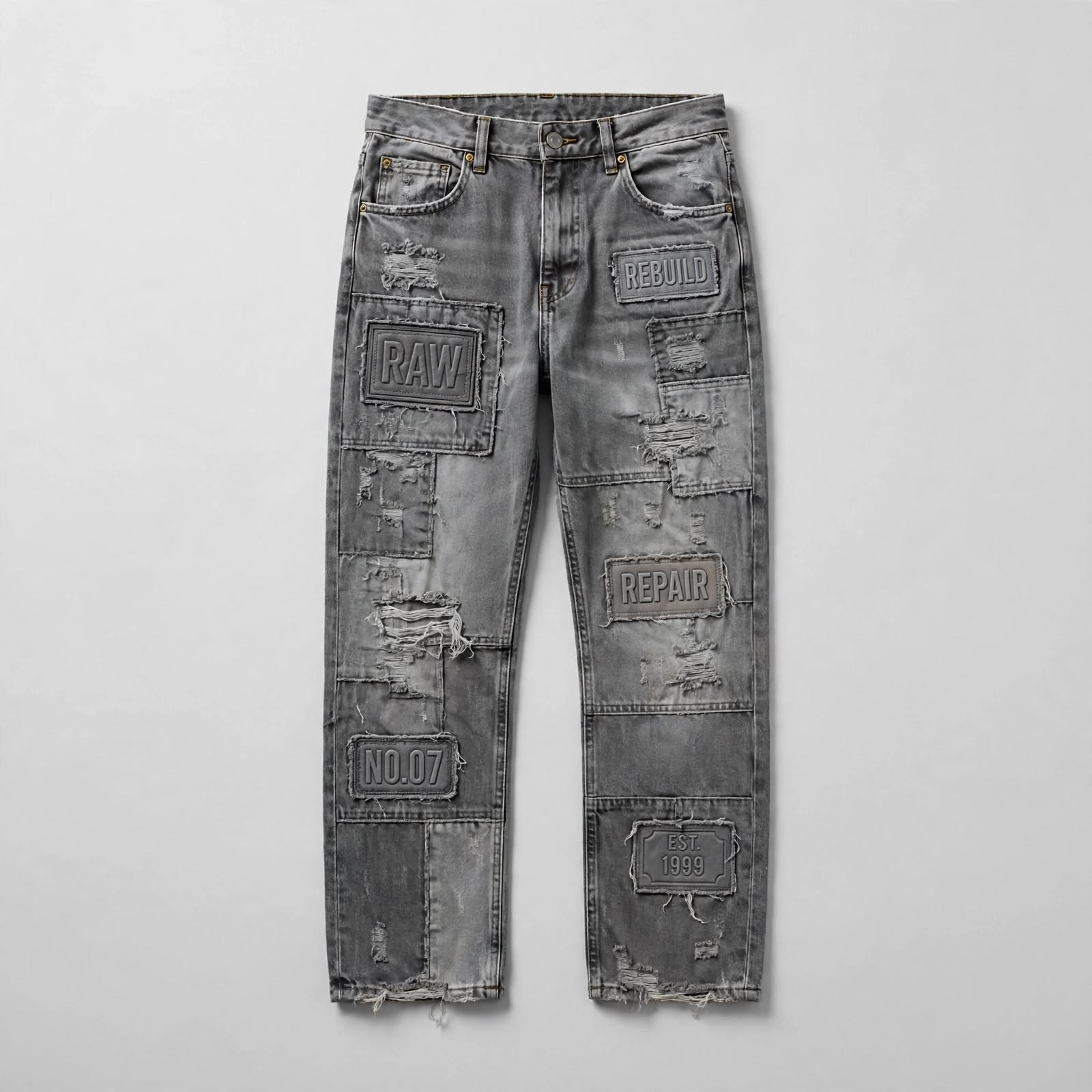 Custom Distressed Ripped Patchwork Denim Jeans